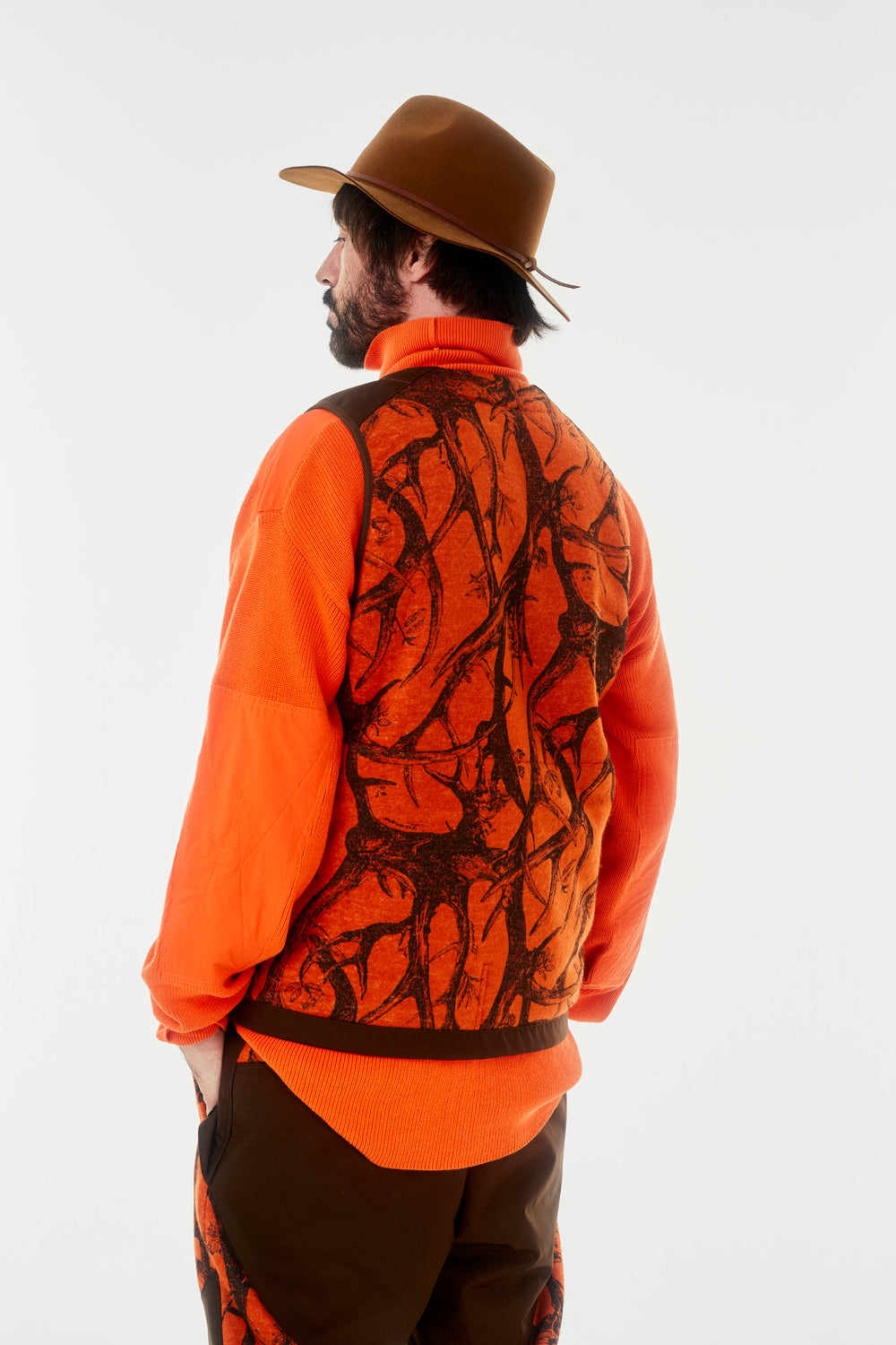 norbit / HORN TREE PRINT WOOL BOA VEST/HNVT-024